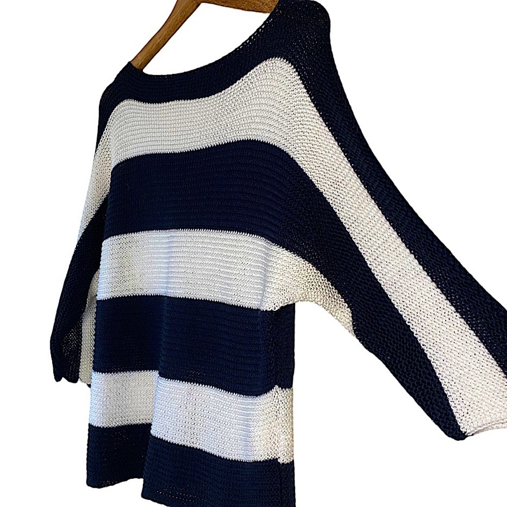 Carina Tucci Made in Italy Sweater Size Small Acrylic Navy White Stripe Nautical
